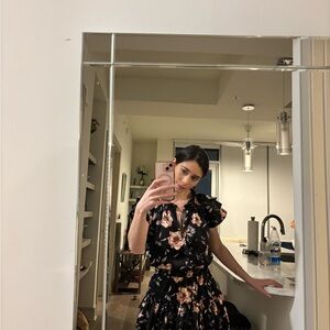 Misa Los Angeles Black Floral Ruffle Mini Dress